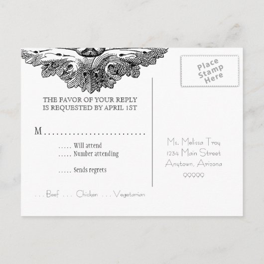 食べDrink n Get結婚した、RSVP応答はがき インビテーションポストカード (裏面)