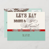 食べDrink n Get結婚した、RSVP応答はがき インビテーションポストカード (正面/裏面)