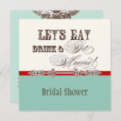 食べDrink nGet 結婚したブライダルシャワーヴィンテージ 招待状 (正面/裏面)