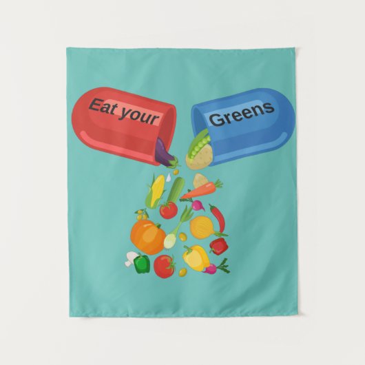 食べGreens Veggie Pill Nutrition Healthy Food タペストリー (正面)