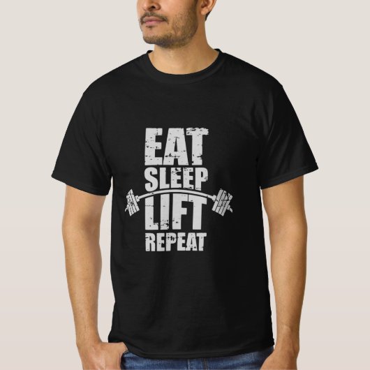 食べLift Repeat - Gym Life Routine引用文 Tシャツ (正面)