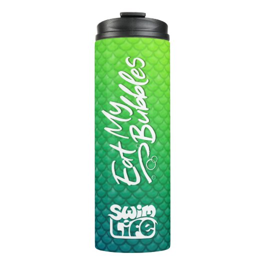 "食べMy Bubbles"緑/ティール（緑がかった色）はかりで測Swim Life タンブラー (正面)