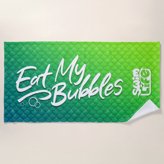"食べMy Bubbles" Swim Life Green/ティール（緑がかった色）はかりで測 ビーチタオル (正面)
