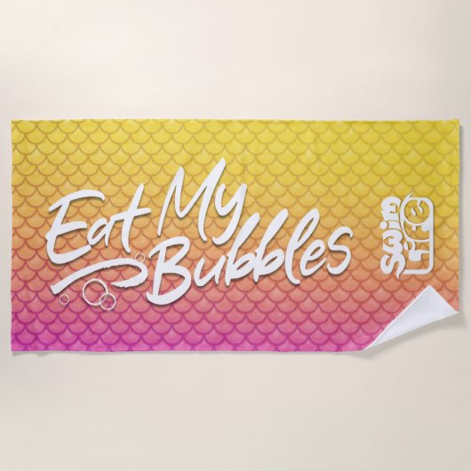 "食べMy Bubbles" Swim Life Yellow/Pink はかりで測 ビーチタオル (正面)