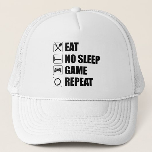 食べNo Sleep, Game, Repeat - おもしろい Video Gamer キャップ (正面)
