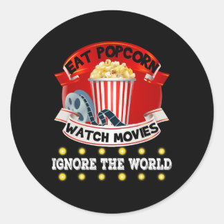 食べPopcorn Watch Movies Ignore The World おもしろい Gi ラウンドシール
