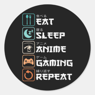 食べSleep Anime Gaming Repeatおもしろいオタクゲーマー ラウンドシール