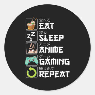 食べSleep Anime Gaming RepeatかわいいOtaku Anime M ラウンドシール