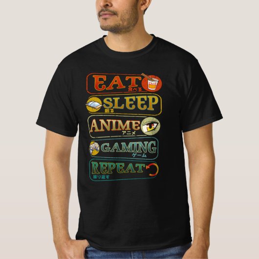 食べSleep Anime Gaming Repeat Gamerビデ日本のオ Tシャツ (正面)