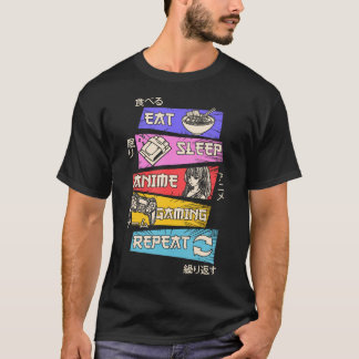 食べSleep Anime Gaming Repeat Otaku Gamer 日本の Tシャツ