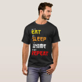 食べSleep Anime Repeat日本の文字フォント Tシャツ (正面フル)