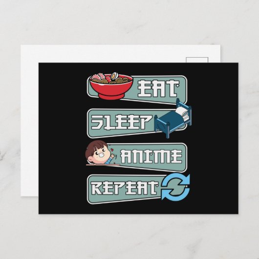 食べSleep Anime Repeat日本の |かわいいデザイン ポストカード (正面/裏面)