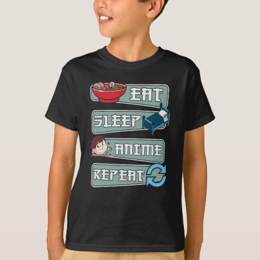 食べSleep Anime Repeat日本の |かわいいデザイン Tシャツ (正面)