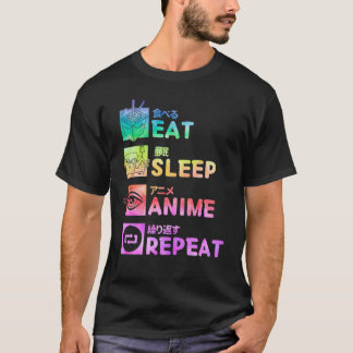 食べSleep Anime Repeat絞り染めパターン Tシャツ