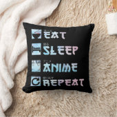 食べSleep Anime Repeat – 水彩スタイルAnime M クッション (ブランケット)