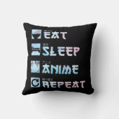 食べSleep Anime Repeat – 水彩スタイルAnime M クッション (裏面)