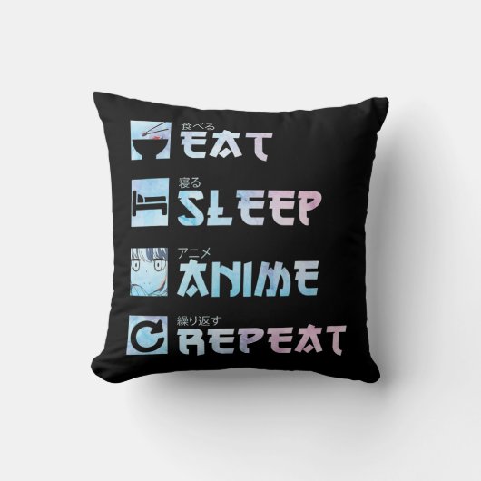 食べSleep Anime Repeat – 水彩スタイルAnime M クッション (正面)