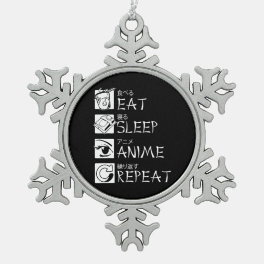食べSleep Anime Repeat Giftアイディアコスプレイヤー スノーフレークピューターオーナメント (正面)