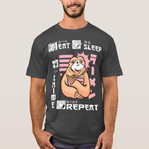 食べSLEEP ANIME REPEAT SLOTH JAPANラーメン日本の Tシャツ