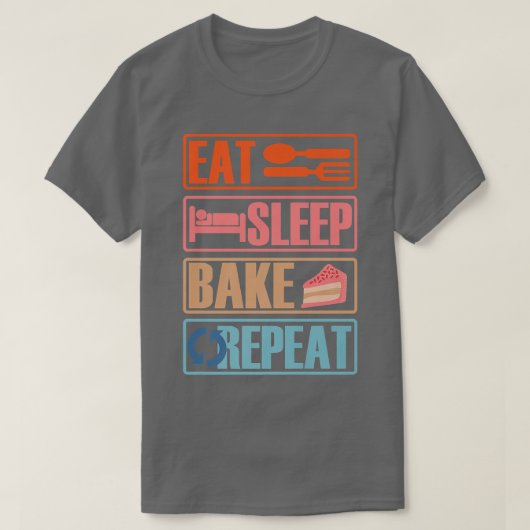 食べSleep Bake Repeatおもしろい料理ベーキングデザイン Tシャツ (デザイン正面)