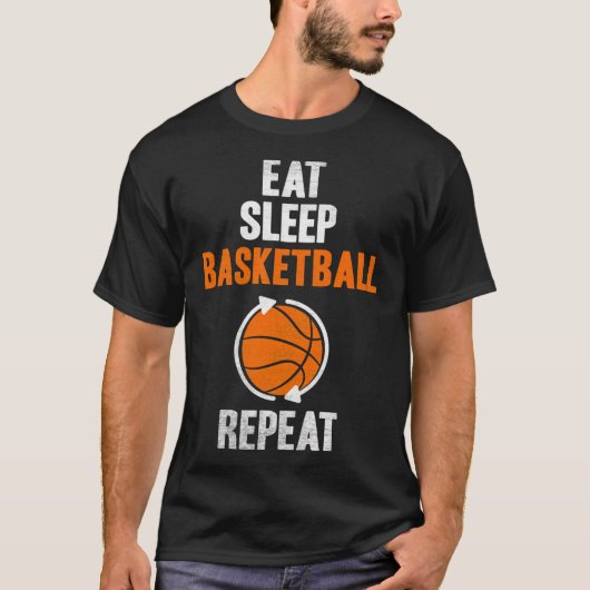 食べSleep Basketball Repeat – バスケットボール選手 Tシャツ (正面)