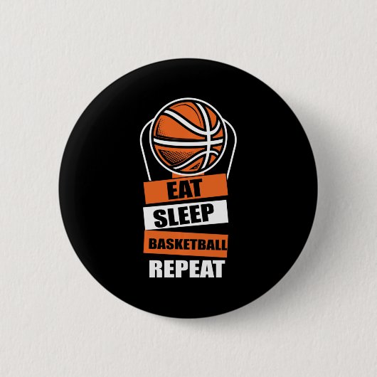 食べSleep Basketball Repeat Player Coach Fans Love 缶バッジ (正面)
