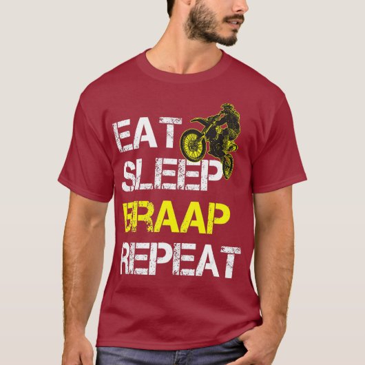 食べSleep Braapリピーターおもしろいダートバイク乗りギフト Tシャツ (正面)