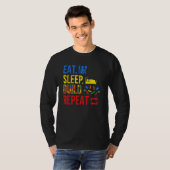 食べSleep Build Repeat建物・ビルダー・ブロック Tシャツ (正面フル)