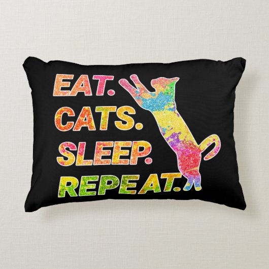 食べSleep, Cats, Repeat -カラフル猫好き アクセントクッション (正面)