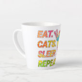 食べSleep, Cats, Repeat -カラフル猫好き カフェラテマグ (左アングル)