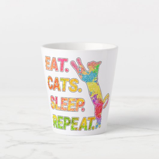 食べSleep, Cats, Repeat -カラフル猫好き カフェラテマグ (正面)