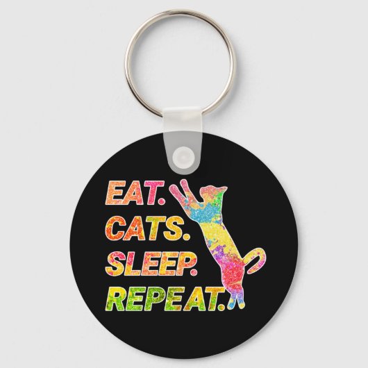 食べSleep, Cats, Repeat -カラフル猫好き キーホルダー (正面)
