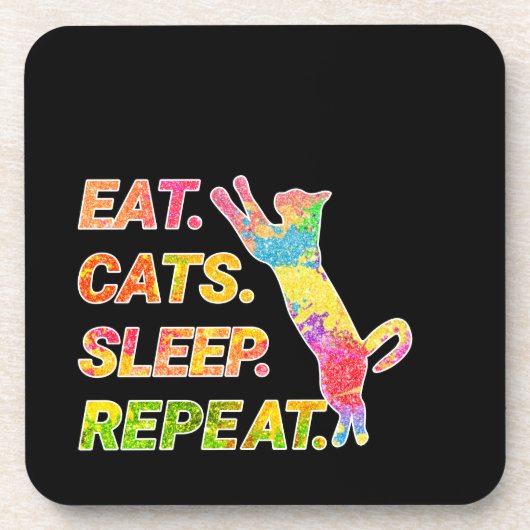 食べSleep, Cats, Repeat -カラフル猫好き コースター (正面)