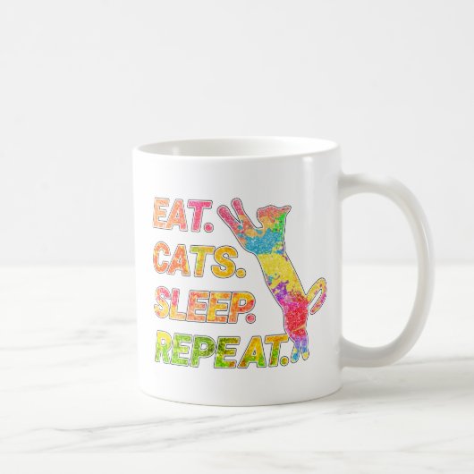 食べSleep, Cats, Repeat -カラフル猫好き コーヒーマグカップ (右)