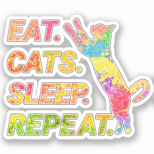 食べSleep, Cats, Repeat -カラフル猫好き シール (正面)