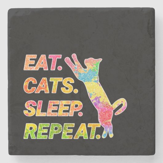 食べSleep, Cats, Repeat -カラフル猫好き ストーンコースター (正面)