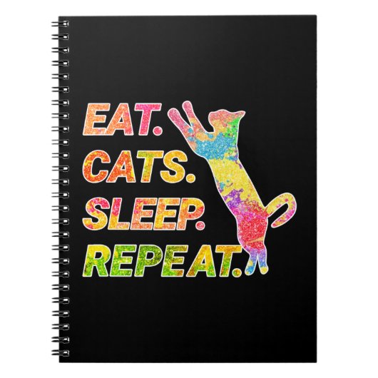 食べSleep, Cats, Repeat -カラフル猫好き ノートブック (正面)
