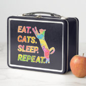 食べSleep, Cats, Repeat -カラフル猫好き メタルランチボックス (インサイチュ)