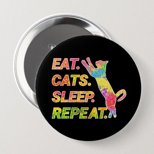 食べSleep, Cats, Repeat -カラフル猫好き 缶バッジ (正面&裏面)