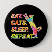 食べSleep, Cats, Repeat -カラフル猫好き 缶バッジ (正面)