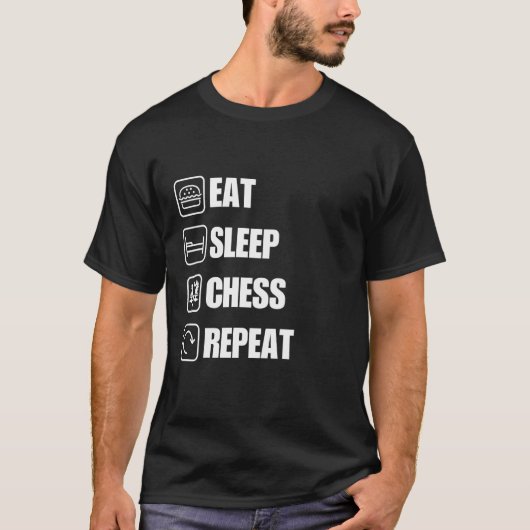 食べSleep Chess Repeatおもしろい引用文 Tシャツ (正面)