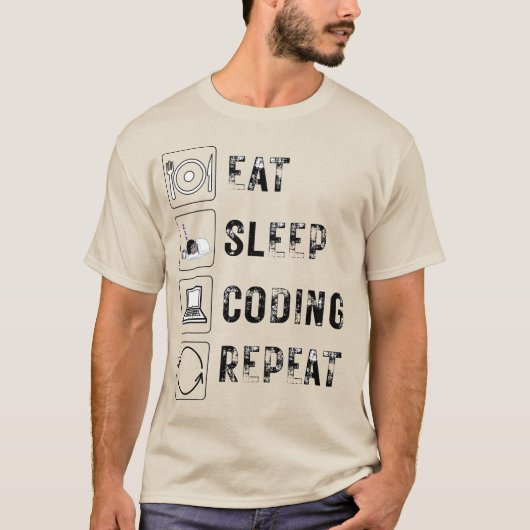 食べSleep, Coding, Repeat - おもしろい Developer Life Tシャツ (正面)