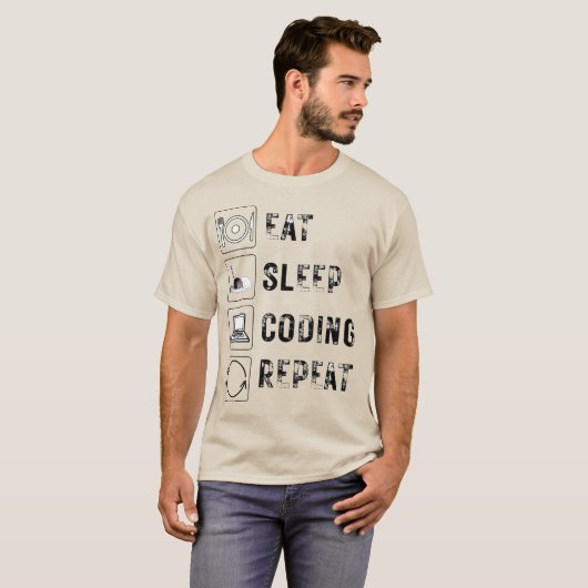食べSleep, Coding, Repeat - おもしろい Developer Life Tシャツ (正面フル)