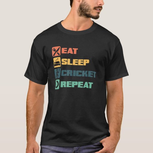 食べSleep Cricket Player Ballこうもりゲームクリケット Tシャツ (正面)