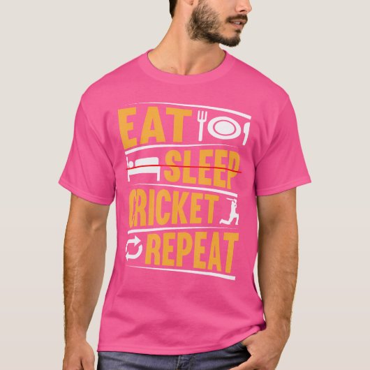 食べSleep Cricket Repeat遊のCricket Player Tシャツ (正面)