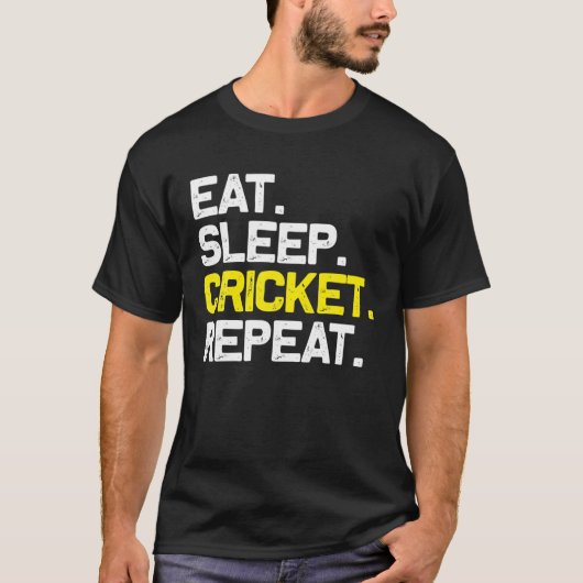食べSleep Cricket Repeat おもしろい Gift Tシャツ (正面)