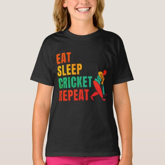 食べSLEEP CRICKET REPEAT - CRICKET LOVER Tシャツ (正面)
