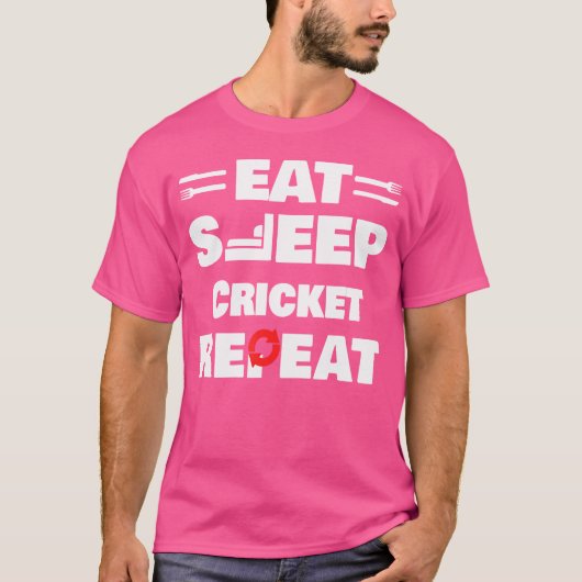 食べSleep Cricket Repeat Cricket Player Tシャツ (正面)