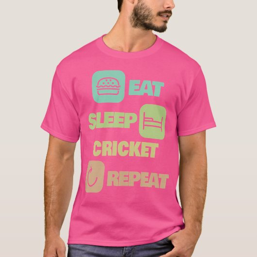 食べSleep Cricket Repeat Cricket Player Tシャツ (正面)