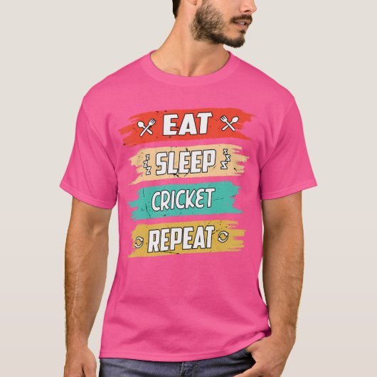 食べSleep Cricket Repeat Cricket Player Tシャツ (正面)